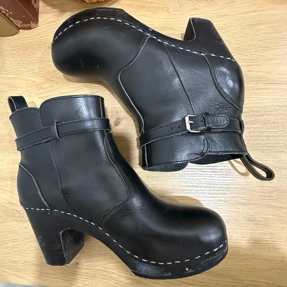 SWEDISH HASBEENS Clog Boots Size EU 40 US 10 Black Leather High Heel Jodhpur - Picture 4 of 10